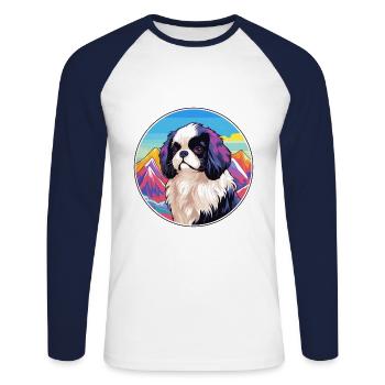 Japanisches Kinn Hunderasse Cartoon Kawaii Aquarell - Unisex Baseballshirt langarm - Weiß/Navy - Vorne - Nik (191cm)