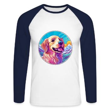 Karakachan chien race dessin animé Kawaii aquarelle - T-shirt baseball manches longues Homme - blanc/marine - Devant - Nik (191cm)
