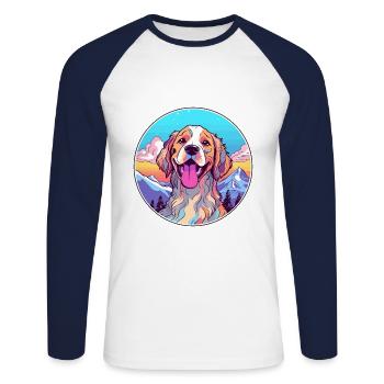 Koolie chien race dessin animé Kawaii aquarelle - T-shirt baseball manches longues Homme - blanc/marine - Devant - Nik (191cm)