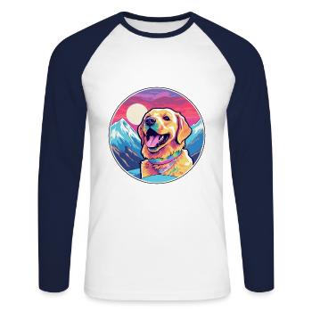 Hokkaido Ken chien race dessin animé Kawaii aquarelle - T-shirt baseball manches longues Homme - blanc/marine - Devant - Nik (191cm)