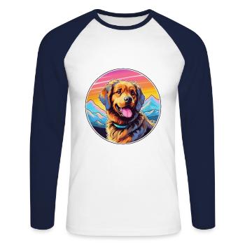Hovawart chien race dessin animé Kawaii aquarelle - T-shirt baseball manches longues Homme - blanc/marine - Devant - Nik (191cm)
