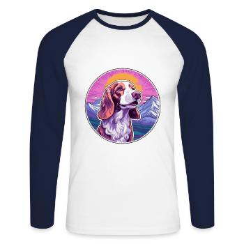 Irlandais rouge et blanc Setter chien race Cartoon Kawai - T-shirt baseball manches longues Homme - blanc/marine - Devant - Nik (191cm)