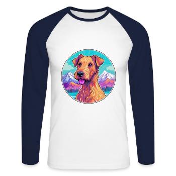 Irish Terrier chien race Cartoon Kawaii aquarelle - T-shirt baseball manches longues Homme - blanc/marine - Devant - Nik (191cm)