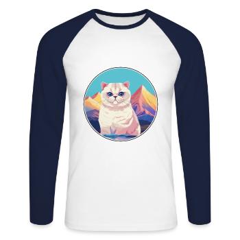 Britische Falte Kurzhaar Katze Bunte Karikatur Wasserc - Unisex Baseballshirt langarm - Weiß/Navy - Vorne - Nik (191cm)