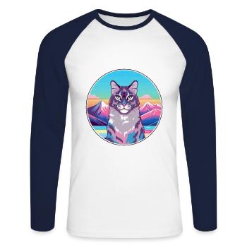Californie Chat pailleté coloré Cartoon Watercolo - T-shirt baseball manches longues Homme - blanc/marine - Devant - Nik (191cm)