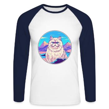 Colorpoint chat persan coloré dessin animé aquarelle - T-shirt baseball manches longues Homme - blanc/marine - Devant - Nik (191cm)