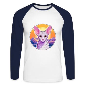 Cornish Rex Cat Coloré Dessin Animé Aquarelle Illust - T-shirt baseball manches longues Homme - blanc/marine - Devant - Nik (191cm)