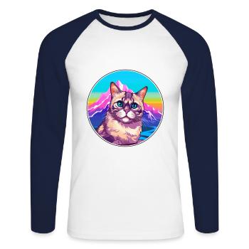 Chypre Chat Coloré Dessin Animé Aquarelle Illustratio - T-shirt baseball manches longues Homme - blanc/marine - Devant - Nik (191cm)