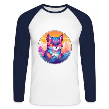 Chat égyptien coloré dessin animé aquarelle Illustrat - T-shirt baseball manches longues Homme - blanc/marine - Devant - Nik (191cm)