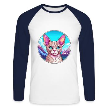 Devon Rex Cat Colorful Cartoon Watercolor Illustra - Unisex Long Sleeve Baseball T-Shirt - white/navy - Front - Nik (191cm)