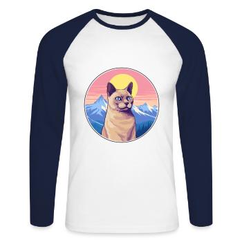 Chat birman européen coloré dessin animé aquarelle I - T-shirt baseball manches longues Homme - blanc/marine - Devant - Nik (191cm)