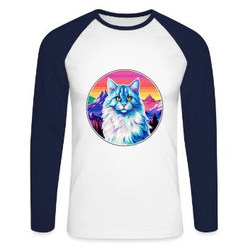 Chat Allemand À Poil Long Coloré Dessin Animé Aquarelle Il - T-shirt baseball manches longues Homme - blanc/marine - Devant - Nik (191cm)