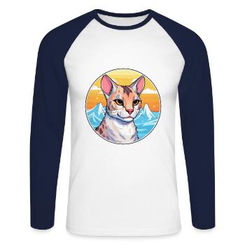 Savannah Katze Bunte Karikatur Aquarell illustriert - Unisex Baseballshirt langarm - Weiß/Navy - Vorne - Nik (191cm)