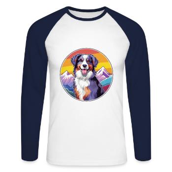 Miniature American Shepherd Dog Breed Cartoon Kawa - Unisex Long Sleeve Baseball T-Shirt - white/navy - Front - Nik (191cm)