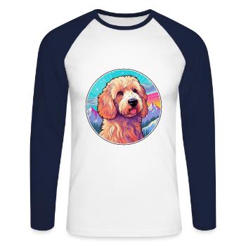 Labradoodle Dog Breed Cartoon Kawaii Watercolor - Unisex Long Sleeve Baseball T-Shirt - white/navy - Front - Nik (191cm)