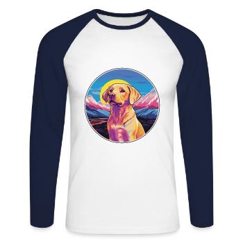 Labrador Retriever chien race dessin animé kawaii waterc - T-shirt baseball manches longues Homme - blanc/marine - Devant - Nik (191cm)