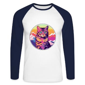 Havanna Braune Katze Bunte Karikatur Aquarell Illus - Unisex Baseballshirt langarm - Weiß/Navy - Vorne - Nik (191cm)