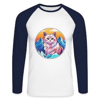 German Rex Cat Colorful Cartoon Watercolor Illustr - Unisex Long Sleeve Baseball T-Shirt - white/navy - Front - Nik (191cm)