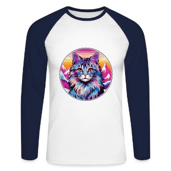 Laperm Cat Colorful Cartoon Watercolor Illustratio - Unisex Long Sleeve Baseball T-Shirt - white/navy - Front - Nik (191cm)