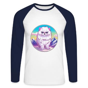 Chat persan coloré dessin animé aquarelle illustrati - T-shirt baseball manches longues Homme - blanc/marine - Devant - Nik (191cm)