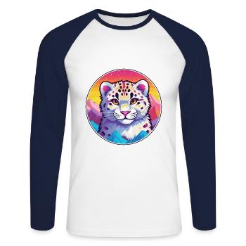 Schneeleopard Katze Bunte Karikatur Aquarell Illus - Unisex Baseballshirt langarm - Weiß/Navy - Vorne - Nik (191cm)