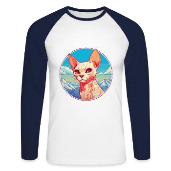 Rote Devon Rex Katze Bunte Karikatur Aquarell Illu - Unisex Baseballshirt langarm - Weiß/Navy - Vorne - Nik (191cm)