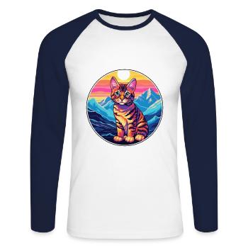 Toyger Cat Colorful Cartoon Watercolor Illustratio - Unisex Long Sleeve Baseball T-Shirt - white/navy - Front - Nik (191cm)