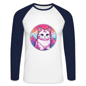 Munchkin Katze bunte Karikatur Aquarell illustriert - Unisex Baseballshirt langarm - Weiß/Navy - Vorne - Nik (191cm)