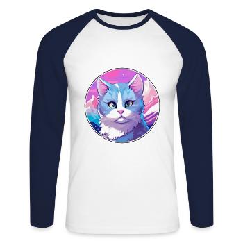 Russische blaue Katze bunte Karikatur Aquarell Illus - Unisex Baseballshirt langarm - Weiß/Navy - Vorne - Nik (191cm)