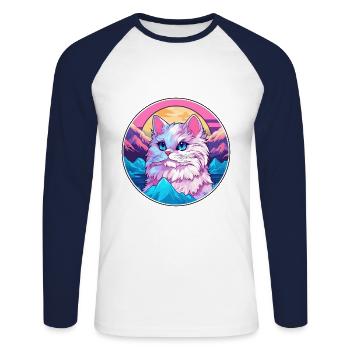 Ragamuffin chat coloré dessin animé aquarelle illustration - T-shirt baseball manches longues Homme - blanc/marine - Devant - Nik (191cm)
