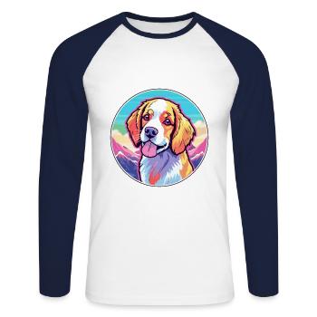 Nederlandse Kooikerhondje Hunderasse Cartoon Kawaii - Unisex Baseballshirt langarm - Weiß/Navy - Vorne - Nik (191cm)