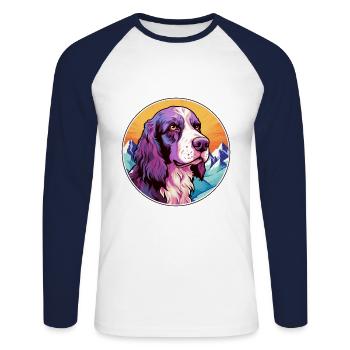 Munsterlander Large Dog Breed Cartoon Kawaii Water - Unisex Long Sleeve Baseball T-Shirt - white/navy - Front - Nik (191cm)