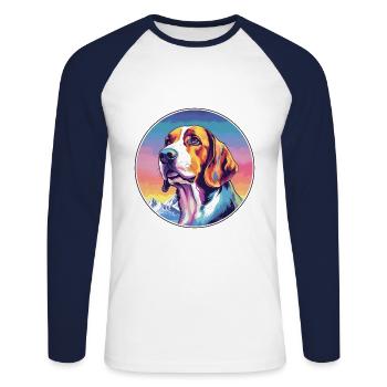Polish Hound Dog Breed Cartoon Kawaii Watercolor - Unisex Long Sleeve Baseball T-Shirt - white/navy - Front - Nik (191cm)