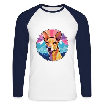 Podenco Canario Hunderasse Cartoon Kawaii Watercolo - Unisex Baseballshirt langarm - Weiß/Navy - Vorne - Nik (191cm)