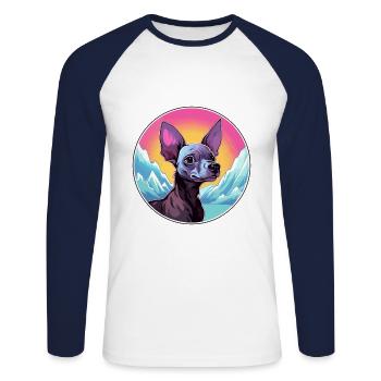 Chien nu péruvien race Cartoon Kawaii Waterco - T-shirt baseball manches longues Homme - blanc/marine - Devant - Nik (191cm)