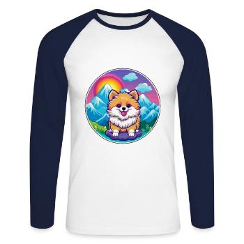 Pomeranian Spitz Hunderasse Cartoon Kawaii Watercol - Unisex Baseballshirt langarm - Weiß/Navy - Vorne - Nik (191cm)