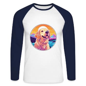 Retriever Plat Enduit Chien Race Cartoon Kawaii Wat - T-shirt baseball manches longues Homme - blanc/marine - Devant - Nik (191cm)