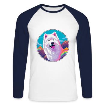 Samoyed Dog Breed Cartoon Kawaii Watercolor - Unisex Long Sleeve Baseball T-Shirt - white/navy - Front - Nik (191cm)