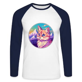 Chat Somali Coloré Dessin Animé Aquarelle Illustratio - T-shirt baseball manches longues Homme - blanc/marine - Devant - Nik (191cm)