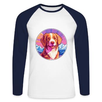 Nouvelle-Écosse Duck Tolling Retriever Race de chien Carto - T-shirt baseball manches longues Homme - blanc/marine - Devant - Nik (191cm)