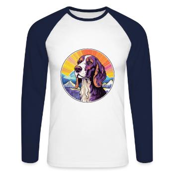 Posavac Hound Dog Breed Cartoon Kawaii Watercolor - Unisex Long Sleeve Baseball T-Shirt - white/navy - Front - Nik (191cm)