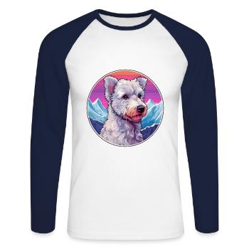 Pumi Hunderasse Karikatur Kawaii Aquarell - Unisex Baseballshirt langarm - Weiß/Navy - Vorne - Nik (191cm)