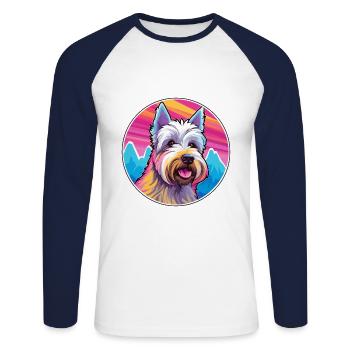 Scottish Terrier Dog Breed Cartoon Kawaii Watercol - Unisex Long Sleeve Baseball T-Shirt - white/navy - Front - Nik (191cm)