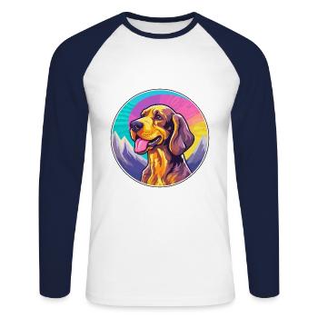 Smaland chien chien race dessin animé Kawaii aquarelle - T-shirt baseball manches longues Homme - blanc/marine - Devant - Nik (191cm)