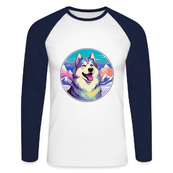 Malamute Alaskan Dog Breed Cartoon Kawaii Watercol - Unisex Long Sleeve Baseball T-Shirt - white/navy - Front - Nik (191cm)
