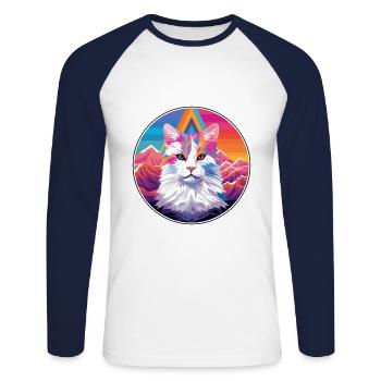 Turc Van Cat Coloré Dessin Animé Aquarelle Illust - T-shirt baseball manches longues Homme - blanc/marine - Devant - Nik (191cm)