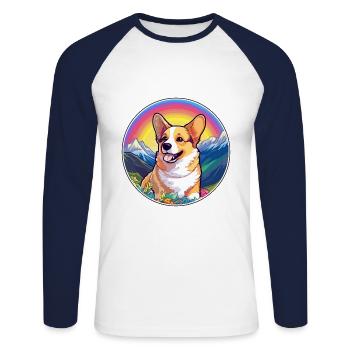 Pembroke Welsh Corgi Dog Breed Cartoon Kawaii Wate - Unisex Long Sleeve Baseball T-Shirt - white/navy - Front - Nik (191cm)
