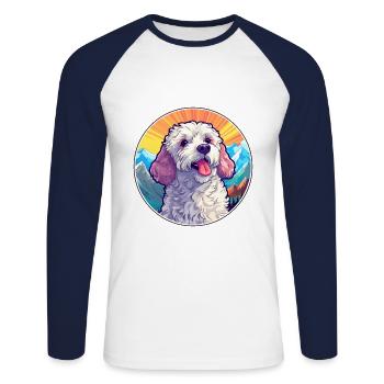 Caniche chien race dessin animé Kawaii aquarelle - T-shirt baseball manches longues Homme - blanc/marine - Devant - Nik (191cm)
