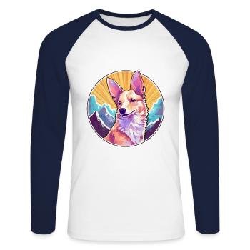 Portugiesische Podengo-Hunderasse Cartoon Kawaii Waterc - Unisex Baseballshirt langarm - Weiß/Navy - Vorne - Nik (191cm)