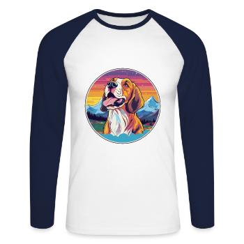 Smalandsstovare Smaland Hound Chien Race Cartoon Ka - T-shirt baseball manches longues Homme - blanc/marine - Devant - Nik (191cm)